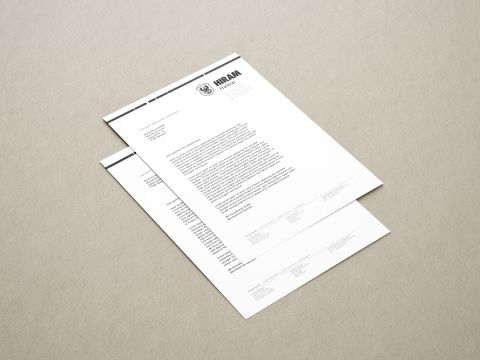 Zwei Geschäftsdokumente mit HIRAM Habitat Briefkopf und formatiertem Text auf hellem Untergrund