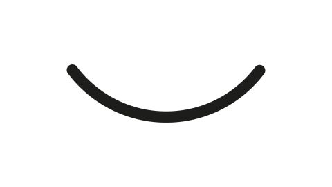 Eine gebogene Schwarze Linie, die ein Lächeln darstellen soll, auf weißem Hintergrund.