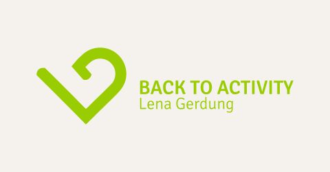 Grünes Logo mit stilisiertem Herzsymbol und Schriftzug „Back to Activity Lena Gerdung“ auf hellem Hintergrund.