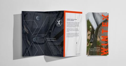 Broschüre von Wintex mit Polizei- und Militärbekleidung, hochwertigem Stoff und Reißverschluss-Detail.